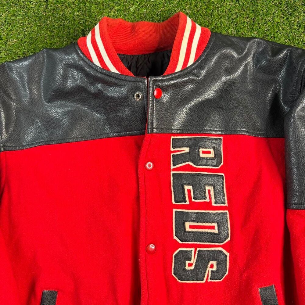 Vtg Cincinnati Reds Varsity Jacket XL MLB Baseball Jeff Hamilton Wool Leather